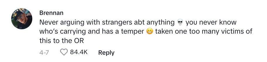 Kommenter om å unngå argumenter med fremmede på grunn av potensielle risikoer, nevn personlig erfaring med ofre på et legevakt