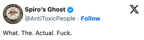 Tweet av brukeren Spiro's Ghost lyder: 