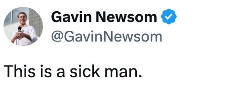 Skjermbilde av en tweet av Gavin Newsom som leser, 