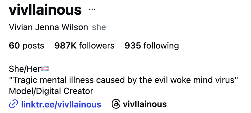 Skjermbilde av profil på sosiale medier med brukernavn, pronomen, følgere og et sitat om psykiske lidelser