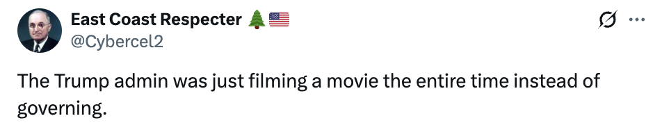 Tweet av @CyberceJ2: "Trump-administratoren filmet bare en film hele tiden i stedet for å styre."