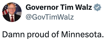 Tweet av guvernør Tim Walz: 