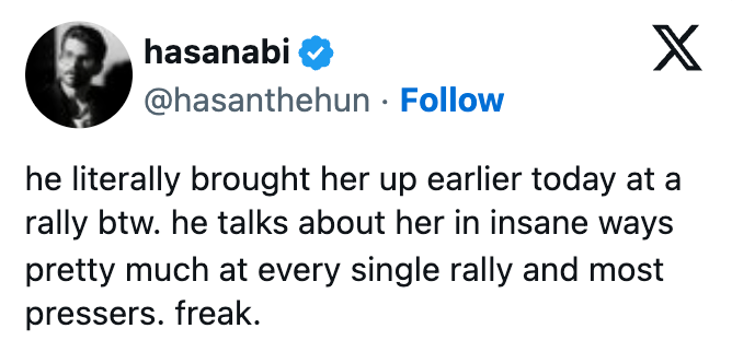 Sammendrag: En person blir kritisert for ofte og intenst å nevne noen under stevner og pressebegivenheter, og blir kalt en 