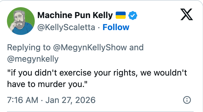 Tweet av brukeren Machine Pun Kelly som svarte til Megyn Kelly og sa: