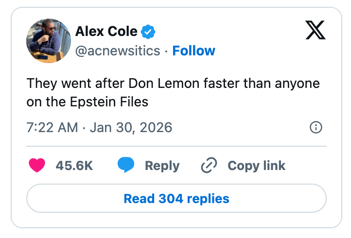 Tweet fra Alex Cole: