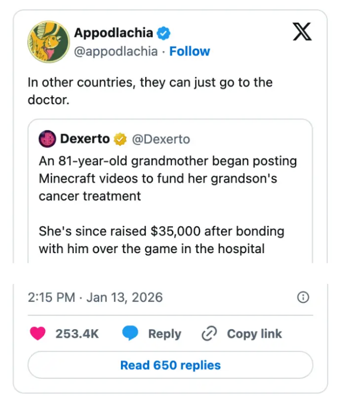 Tweet om en 81 år gammel bestemor som samlet inn $35 000 ved å legge ut Minecraft-videoer for å finansiere barnebarnets kreftbehandling