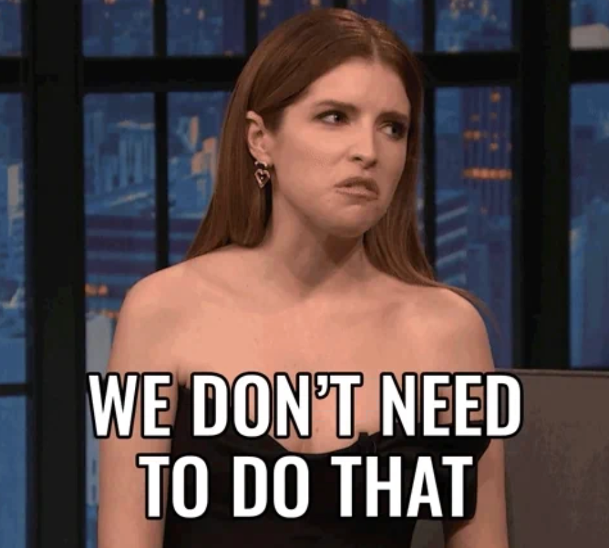 Kvinne gjør et skeptisk ansikt med undertekster: 