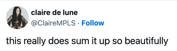 Tweet av claire de lune (@ClaireMPLS) sier,