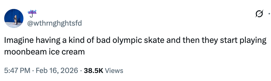 Tweet av @wtrnghtsfd: "Tenk deg å ha en slags dårlig OL-skøyte og så begynner de å spille månestråleis."