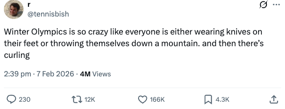 En tweet setter humoristisk kontrast til intensiteten til olympiske vintersporter med roen til curling