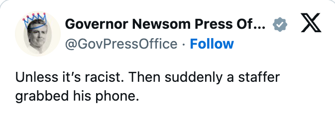 Tweet fra guvernør Newsoms pressekontor: 