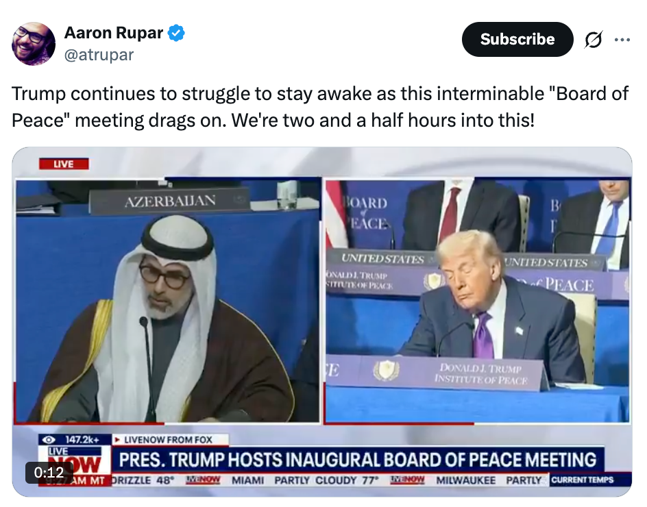 Delt skjermbilde viser en tjenestemann fra Midtøsten og Donald Trump ved et 