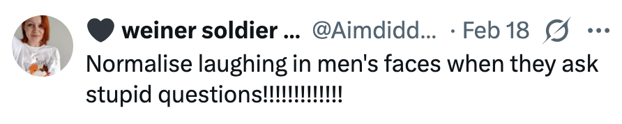 Tweet av bruker om normalisering av le av menn for å stille dumme spørsmål