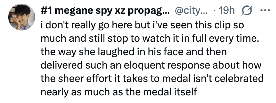 Sosiale medier-innlegg som berømmer et klipp for å fremheve den undervurderte innsatsen bak å vinne en medalje
