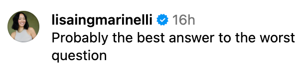 Kommentar under et innlegg med brukernavn lisaingmarinelli: 