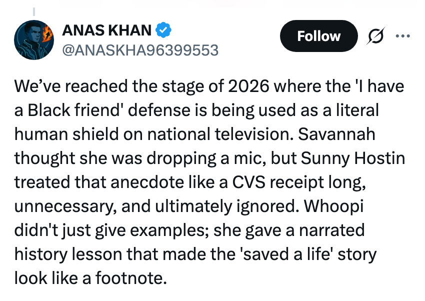 Tweet av Anas Khan diskuterer den overfladiske bruken av 