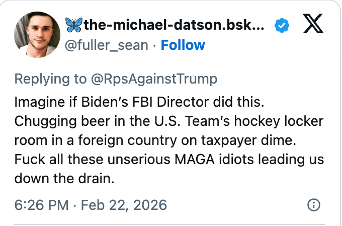 Sosiale medier-innlegg som kritiserer amerikansk ledelse, refererer til å drikke øl i et hockeygarderob og ikke-støttende kommentarer til politiske skikkelser