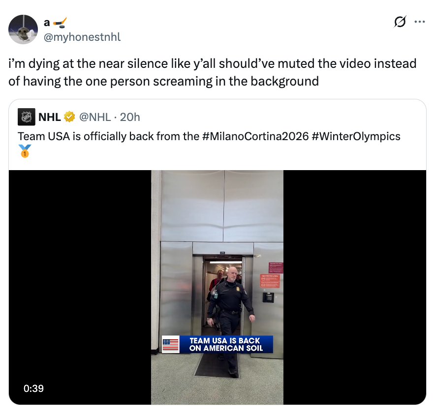 Tweet som fleiper om en video av en Team USA-atlet som vender hjem med bakgrunnsstøy understreket