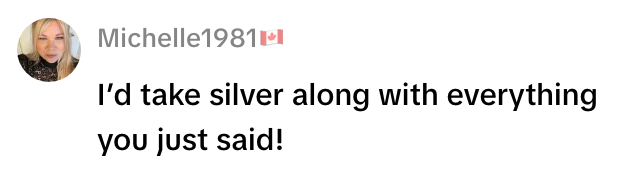 Kommentar fra "Michelle1981" med kanadisk flagg: "Jeg ville tatt sølv sammen med alt du sa!"