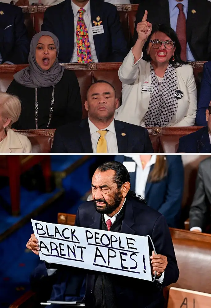 Mennesker i en politisk setting; en person står og holder et skilt der det står 