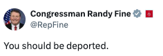 Tweet av en konto som heter kongressmedlem Randy Fine, lyder: 