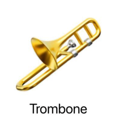 Illustrasjon av en trombone med ordet