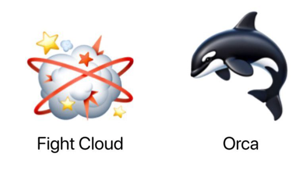 Bekjemp sky-emoji ved siden av en spekkhugger-emoji, merket