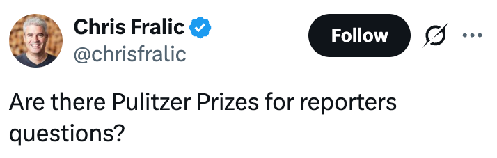 Tweet spør om Pulitzer-priser deles ut til journalister' spørsmål