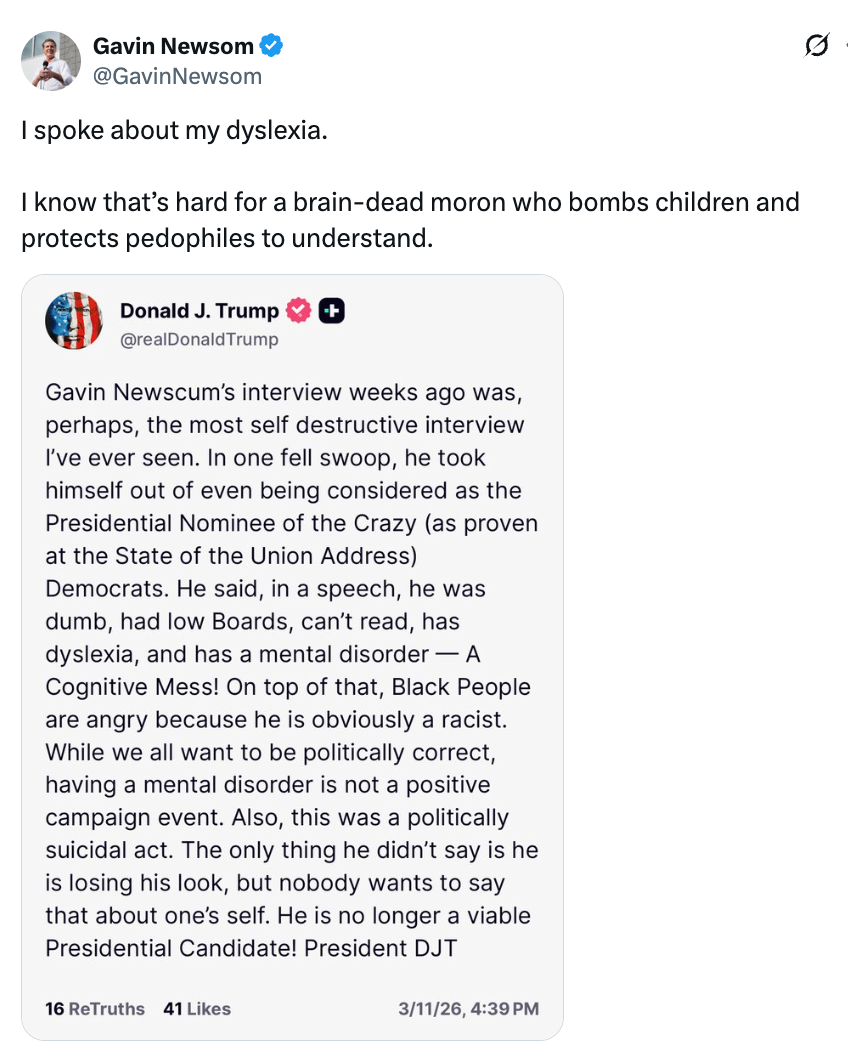 Tweet svar på kritikk om dysleksi og det å være hjernedød, forsvare seg mot anklager og rope ut bemerkelsesverdige figurer