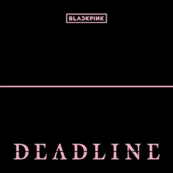 "BLACKPINK Deadline" logo med svart bakgrunn og minimalistisk rosa tekstdesign