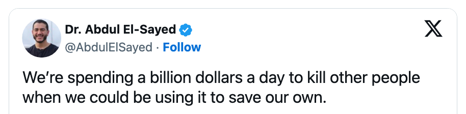 Tweet av Dr. Abdul El-Sayed: