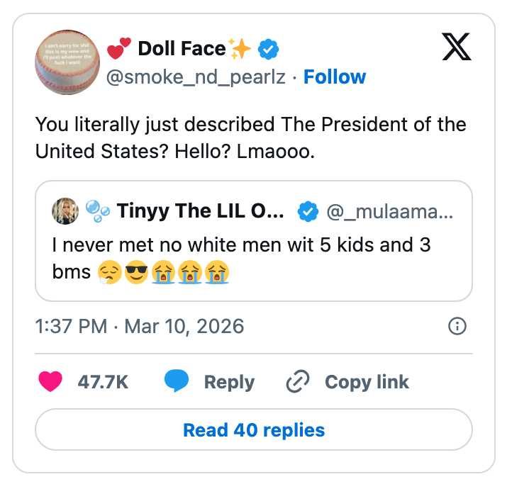 Sosiale medier-innlegg der en bruker humoristisk noterer en beskrivelse som ligner en høyprofilert politisk figur, med betydelig engasjement