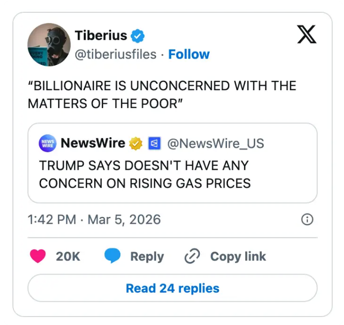 Sosiale medier-innlegg av Tiberius fremhever en NewsWire-uttalelse: 