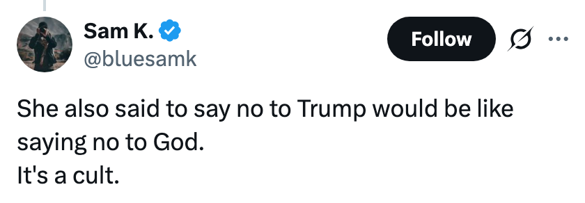 Tweet av Sam K. som sier: 