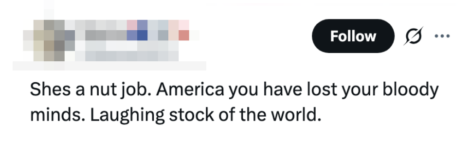 Kommentar som uttrykker kritikk av Amerika, og kaller det 