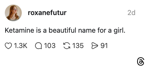 Et innlegg i sosiale medier av "roxanefutur" sier, 