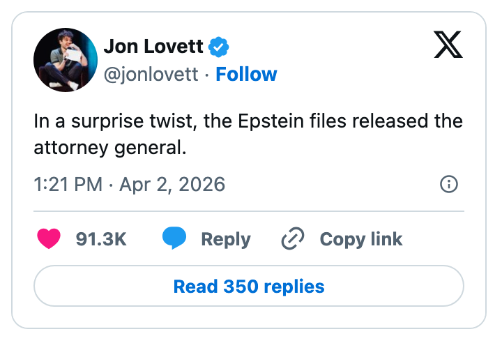Tweet av Jon Lovett: 