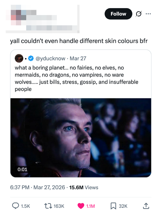 Skjermbilde av en tweet om mangelen på fantasiskapninger i den virkelige verden, som uttrykker misnøye