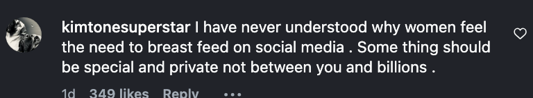Instagram-kommentar som kritiserer offentlig amming på sosiale medier, og antyder at den bør være privat