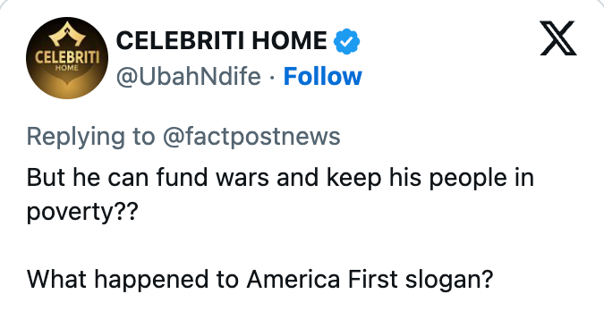 Tweet som spør hvorfor noen kan finansiere kriger, men opprettholde fattigdom, spør også om 