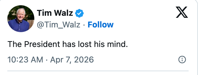 Skjermbilde av en tweet av Tim Walz som sa: 