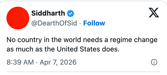 Sosiale medier-innlegg av Siddharth som sier: 