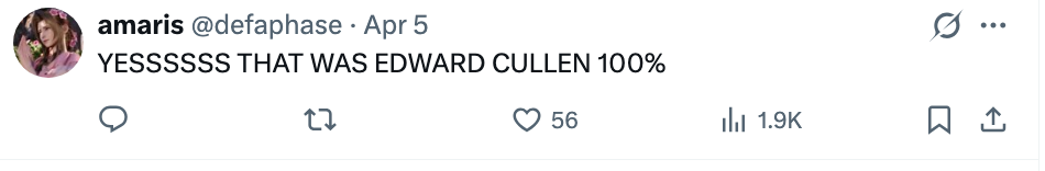 Tweet av bruker som uttrykker begeistring, og hevder at noen var 