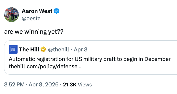 Tweet av Aaron West som spør 