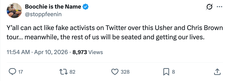 Tweet om å delta på en Usher og Chris Brown-turné, mens du avviser falsk aktivismekritikk på Twitter