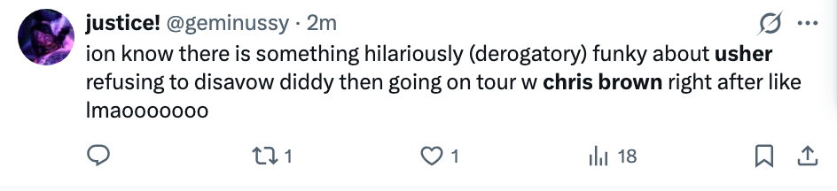 Tweet diskuterer humoristisk Usher som ikke avviser Diddy og turnerer med Chris Brown