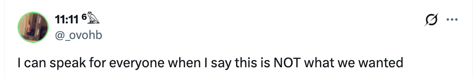 Tweet av @_ovohb: "Jeg kan snakke for alle når jeg sier at dette IKKE er det vi ønsket."