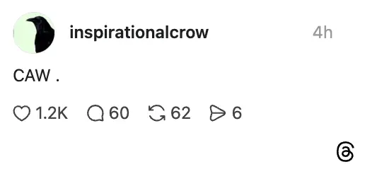 Sosiale medier-innlegg av brukeren "inspirationalcrow" med teksten 