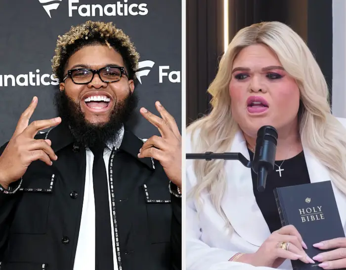 To individer er avbildet: en smiler i en svart jakke og gestikulerer med hendene; den andre snakker i en mikrofon og holder en bok