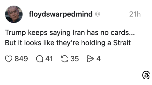 Innlegg på sosiale medier fremhever en kommentar om at Trump feilbedømte Irans strategiske posisjon